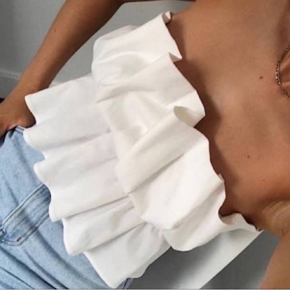 Zara Tops - Zara white voluminous pleated tube crop top S NWT